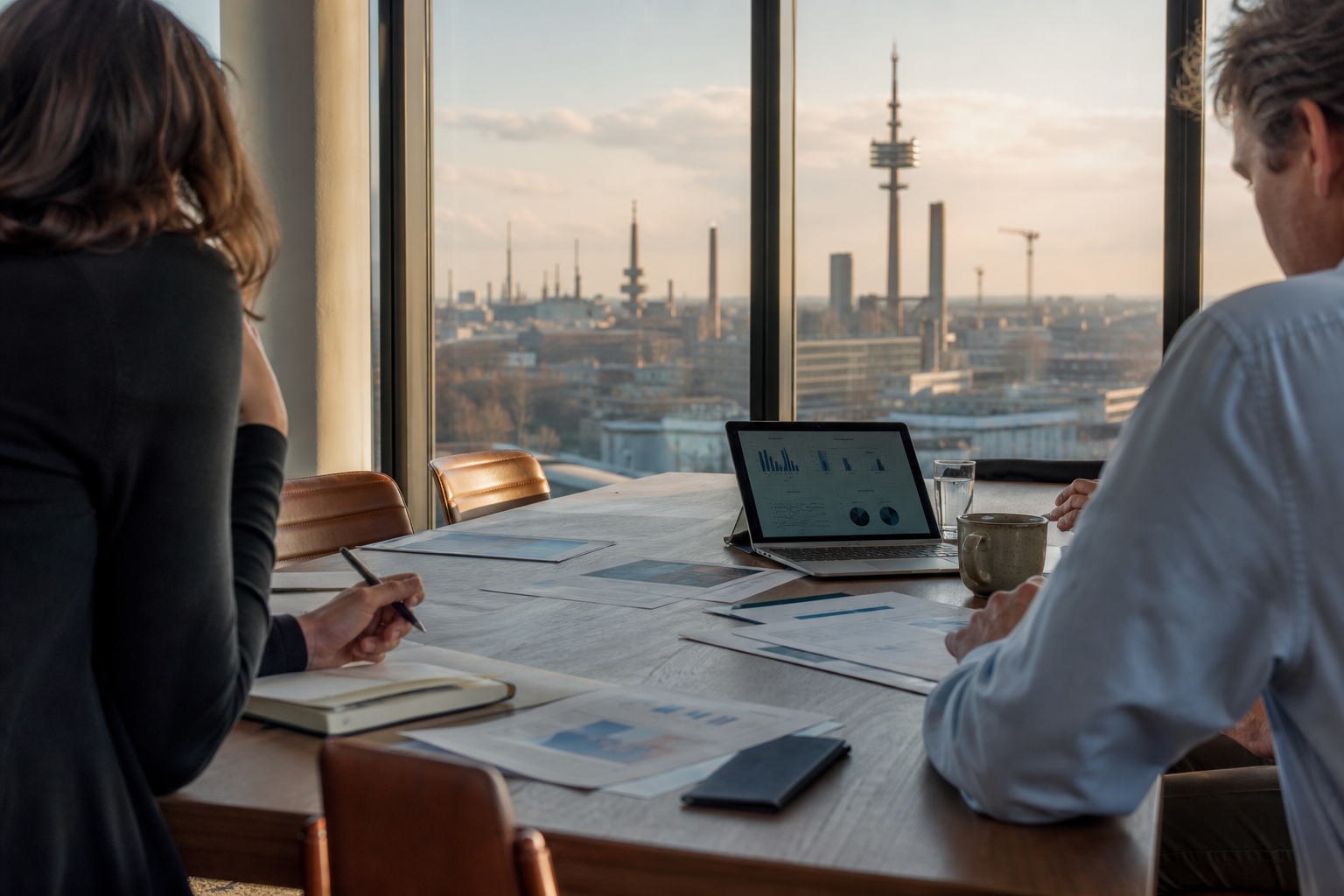 Strategische Diskussion in einem deutschen Mittelstands-Meeting über die Einführung von KI-Agenten